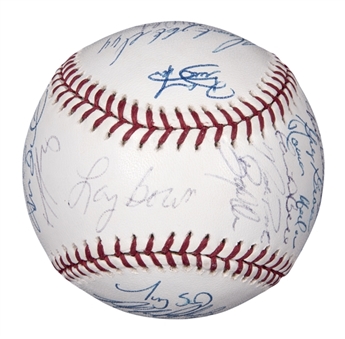 2003 Philadelphia Phillies Team Signed OML Selig Baseball With Veterans Stadium Final Season Logo With 26 Signatures Including Bowa (JSA)